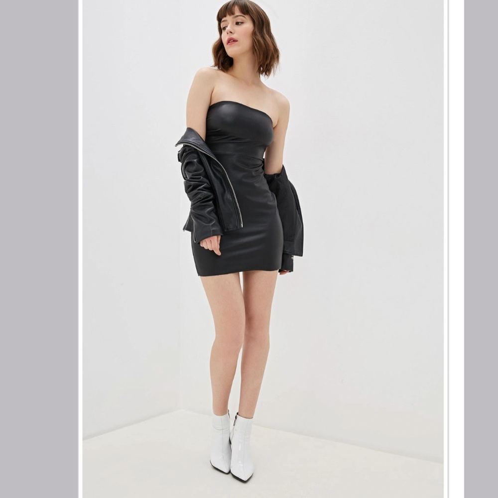 Free People Strapless Faux Leather Mini Dress